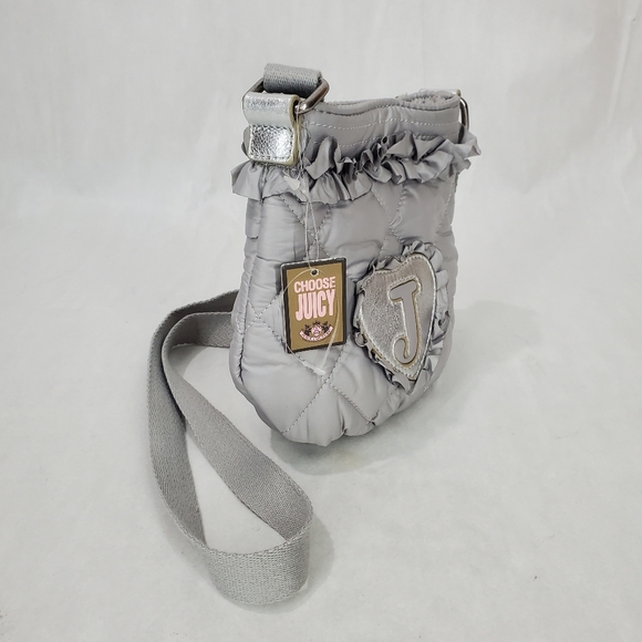 Juicy Couture Gray Nylon Quilted Swing Bag/Crossbody Bag Y2K YSRU1092 Silver NWT - Picture 4 of 16